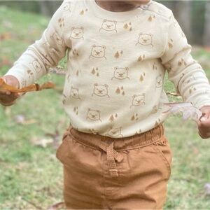 Cozy Bear Print Bodysuit in Cream